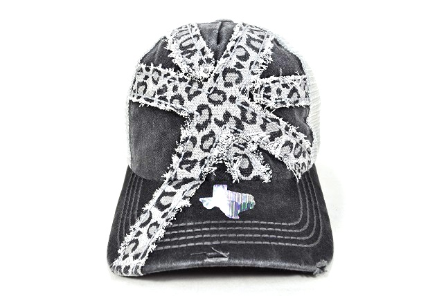 072-PLAIN PIGMENT VINTAGE LEOPARD CROSS TRUCKER- GREY/GREY MESH
